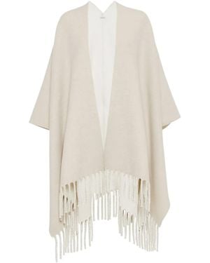 Brunello Cucinelli Fringed-Edge Double Knit Poncho - White