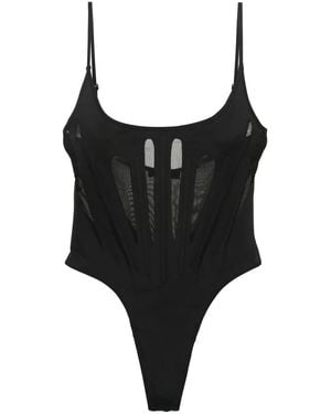 Mugler Semi-Transparenter Tanga-Badeanzug - Schwarz