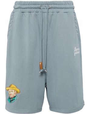 Musium Div. Van Gogh-Appliqué Cotton Track Shorts - Blue