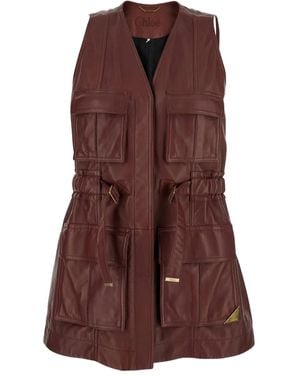 Chloé Burgundy Leather Utility Vest - Brown