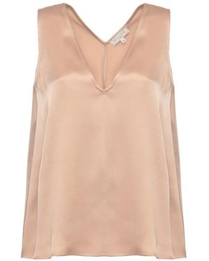 Antonelli Patent-Finish V-Neck Top - Natural
