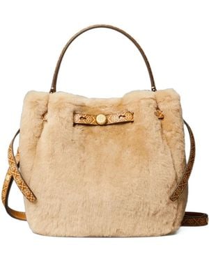 Tory Burch Romy Shearling Bucket Bag - Natural