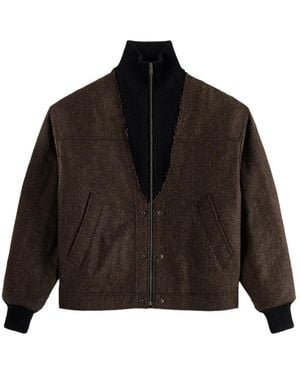 Maison Margiela Herringbone-Pattern Zipped Bomber Jacket - Black