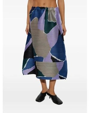 Pleats Please Issey Miyake Surprise! Abstract-Print Pleated Midi Skirt - Blue