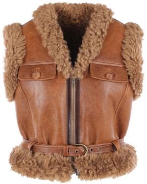 Chloé Shearling-Trim Belted Jacket - Brown