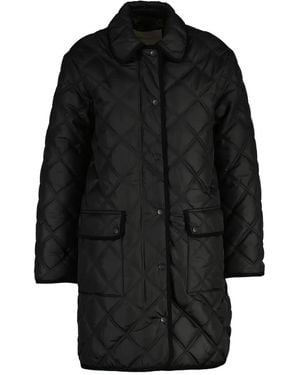GANT Quilted Corduroy-Trim Coat - Black