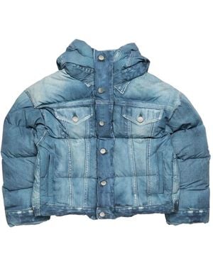 Acne Studios Denim Puffer Hooded Jacket - Blue