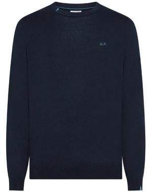 Sun 68 Embroidered-Logo Crew-Neck Cotton Jumper - Blue