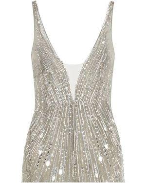 ROOM76 Sequin-Embellished Sunburst-Pattern Dress - White