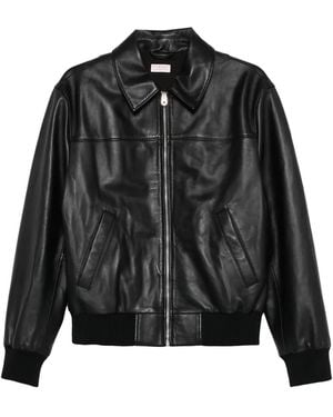 Fursac Zip-Up Leather Shirt Jacket - Black