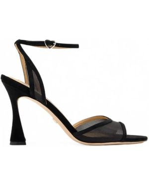 Badgley Mischka Ysabel Mesh-Panel Suede Sandals - White