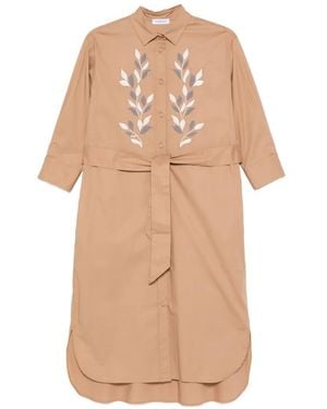 ROSSO35 Leaf-Motif Belted Dress - Natural