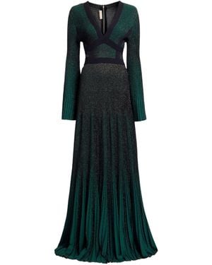 Elie Saab Pleated Knit Maxi Dress - Green