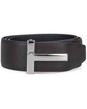 Tom Ford T-Buckle Grained-Leather Belt - Black