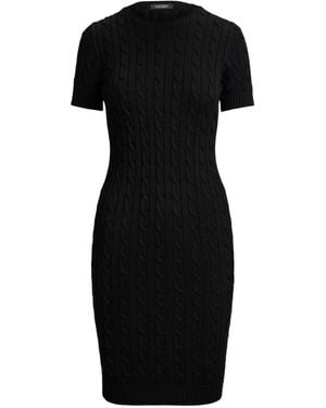 Ralph Lauren Cable-Knit Short-Sleeve Jumper Mini Dress - Black