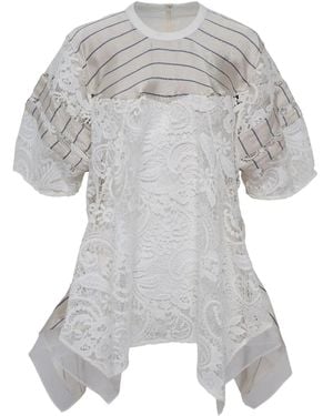 3.1 Phillip Lim Striped Lace-Panel Top - White