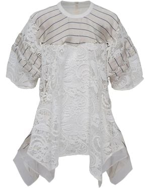 3.1 Phillip Lim Striped Lace-Panel Top - White