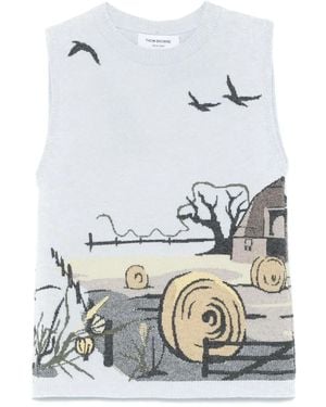 Thom Browne Seasonal Scenic-Intarsia Cashmere Vest - White