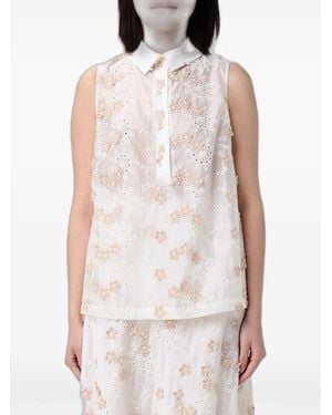 Hanita Floral-Embroidered Sleeveless Shirt - White