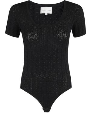 Loulou de Saison Short-Sleeve Knitted Bodysuit - Black