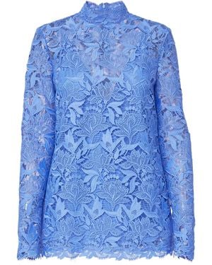 Carolina Herrera Tulip-Embroidered Lace Top - Blue