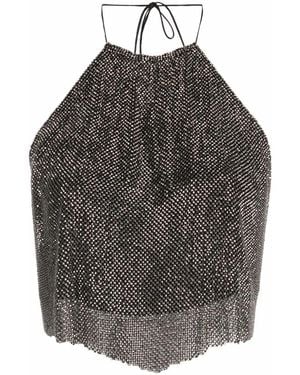 MANURI Metallic Halterneck Backless Blouse - Grey