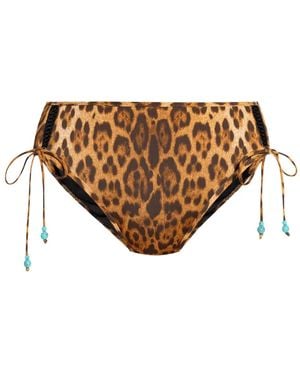 La Perla Leopard-Print Side-Tie Bikini Bottoms - Brown