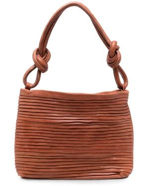SOMMET Aisha Rows Pleated Leather Shoulder Bag - Brown