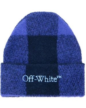 Off-White c/o Virgil Abloh Bookish Plaid Logo Beanie - Blue