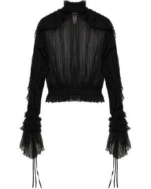 Blumarine Blusa A Collo Alto - Nero