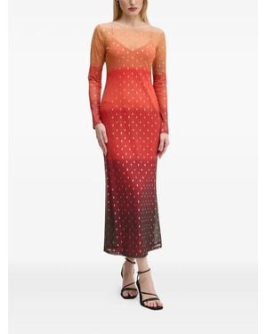 Never Fully Dressed Mesh-Midikleid mit Ombré-Punkten - Rot