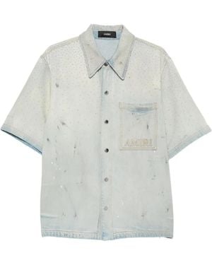 Amiri Crystal-Embellished Logo-Patch Shirt - Gray