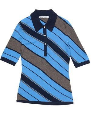 Acne Studios Diagonal-Stripe Polo Shirt - Blue