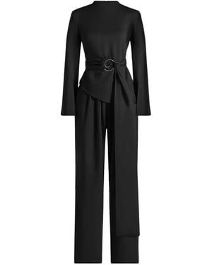 Manière De Voir Aurore Mock Neck Ring Belt Pleated Leg Jumpsuit - Black