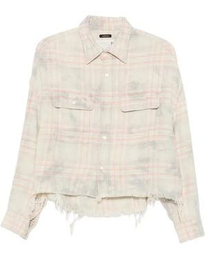 R13 Plaid-Pattern Frayed Shirt - White