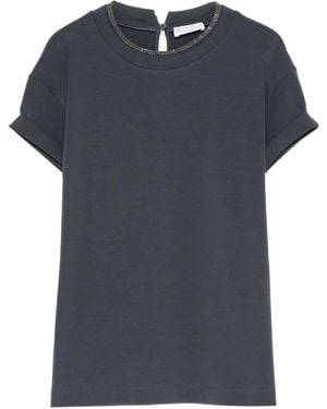 Brunello Cucinelli Camiseta Con Ribete Monili - Azul