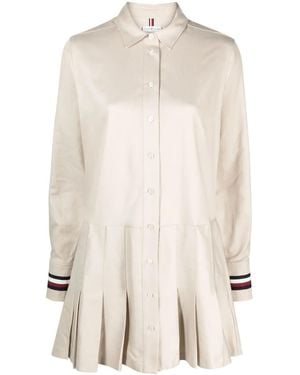 Tommy Hilfiger Logo-Plaque Pleated Dress - Natural