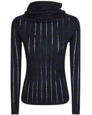 Max Mara Ribbed-Knit Cowl-Neck Jumper - Blue