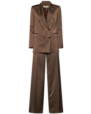 Blanca Vita Double-Breasted Peak-Lapel Trousers Suit - Brown