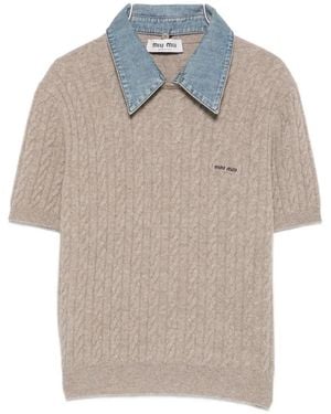 Miu Miu Cable-Knit Short-Sleeve Jumper - White