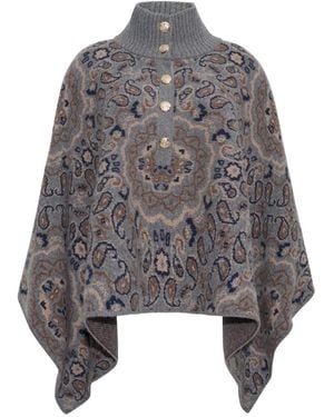 Cara Cara Pagoda Paisley-Intarsia Cape - Gray