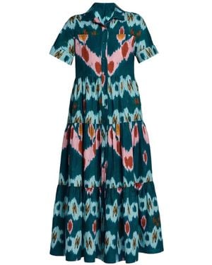 Erdem Ikat-Print Tiered Shirt Maxi Dress - Blue