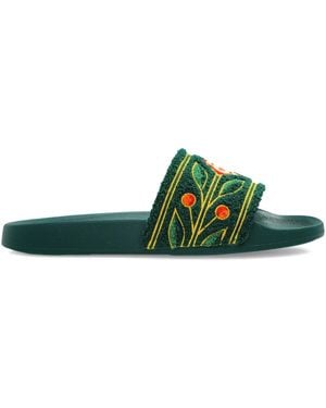 CASABLANCA Embroidered Slides - Green