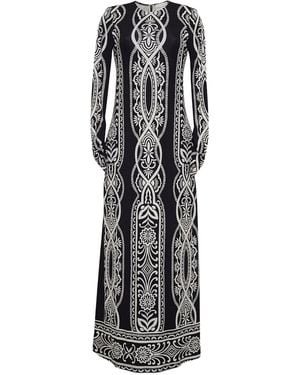 Cara Cara Long-Sleeve Patterned Midi Dress - Black