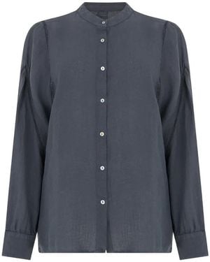 120% Lino Collarless Long-Sleeve Shirt - Blue