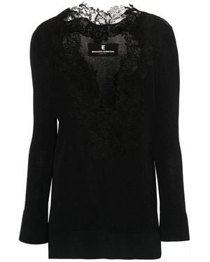 Ermanno Scervino Lace-Trim Knitted T-Shirt - Black