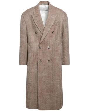 Ami Paris Herringbone Double-Breasted Coat - Natural
