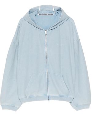 Alexander Wang Crystal-Embellished Zip-Up Hoodie - Blue