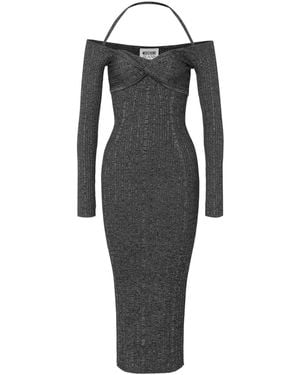 Moschino Off-Shoulder Ribbed Midi Dress - Black