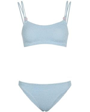 Hunza G Cassie Beaded Crinkle-Effect Bikini - Blue